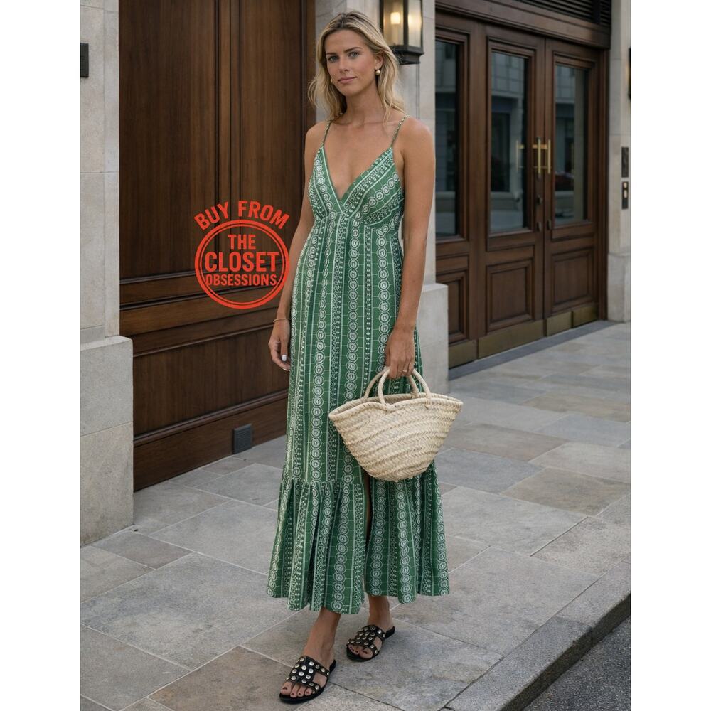 ZARA Green V-Neck Midi Dress NWT - Picture 3 of 16